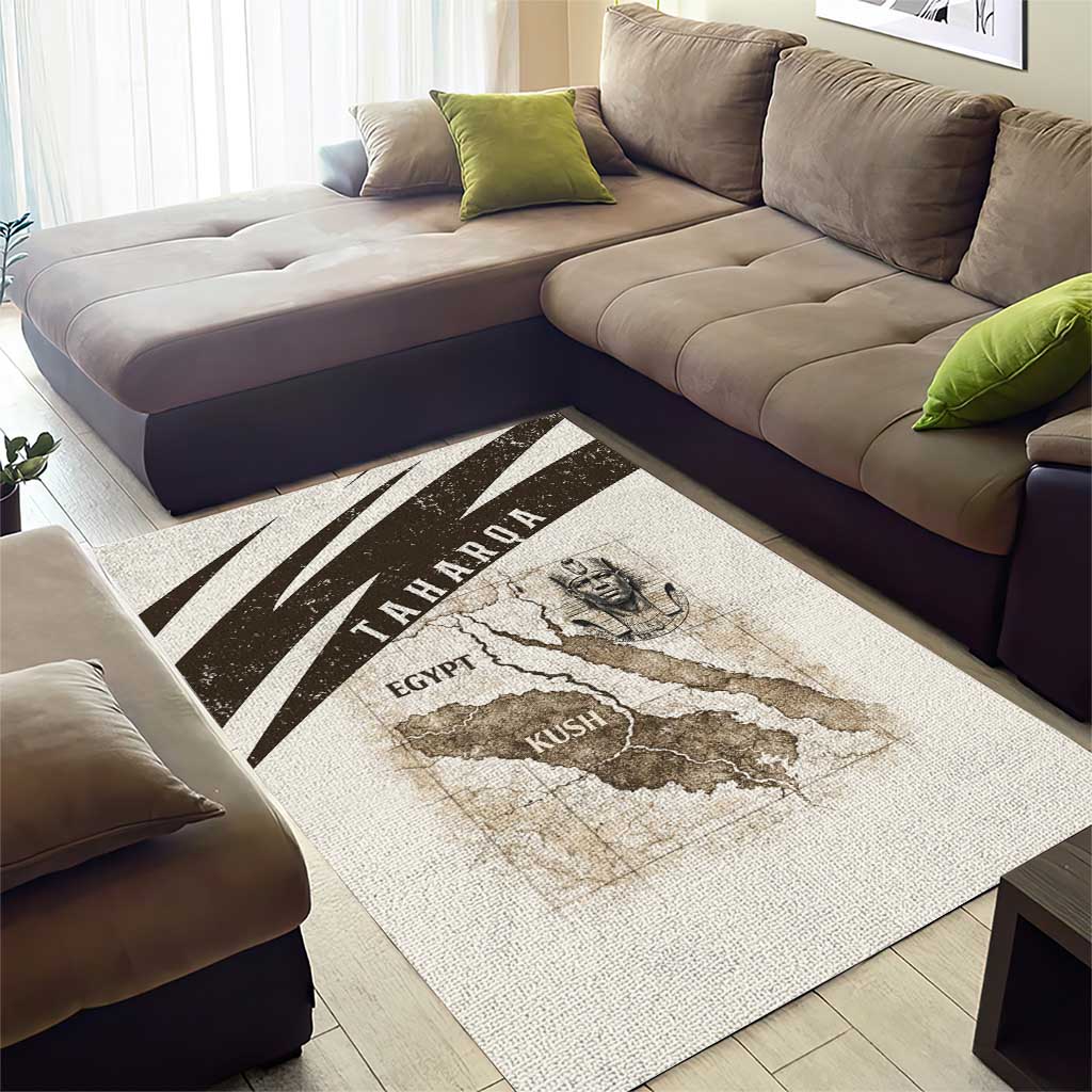 Taharqa Area Rug with Ancient Map Illustration, King of Two Lands Title and Kush Egypt Temple - African Pride