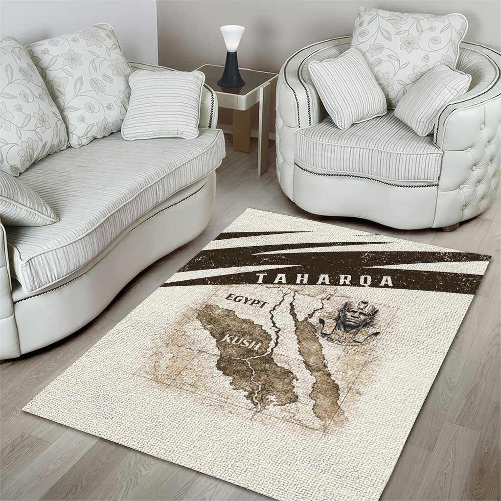 Taharqa Area Rug with Ancient Map Illustration, King of Two Lands Title and Kush Egypt Temple - African Pride