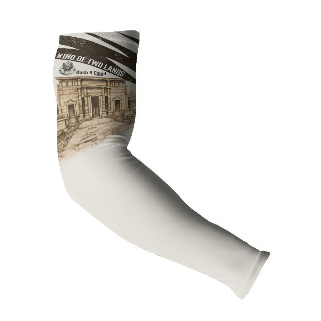 Taharqa Arm Sleeves with Ancient Map Illustration, King of Two Lands Title and Kush Egypt Temple - African Pride
