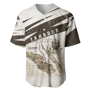 Taharqa Baseball Jersey with Ancient Map Illustration, King of Two Lands Title and Kush Egypt Temple - African Pride