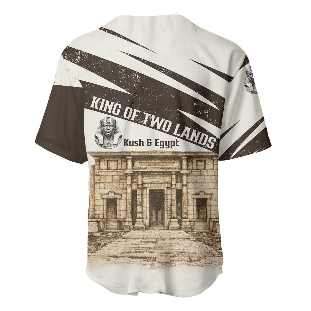 Taharqa Baseball Jersey with Ancient Map Illustration, King of Two Lands Title and Kush Egypt Temple - African Pride