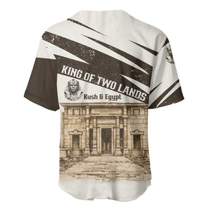 Taharqa Baseball Jersey with Ancient Map Illustration, King of Two Lands Title and Kush Egypt Temple - African Pride