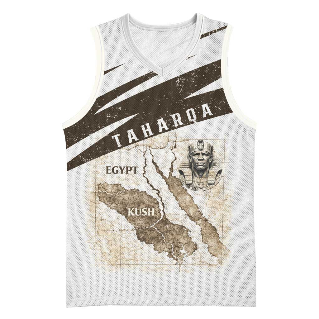 Taharqa Basketball Jersey with Ancient Map Illustration, King of Two Lands Title and Kush Egypt Temple - African Pride