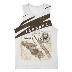 Taharqa Basketball Jersey with Ancient Map Illustration, King of Two Lands Title and Kush Egypt Temple - African Pride