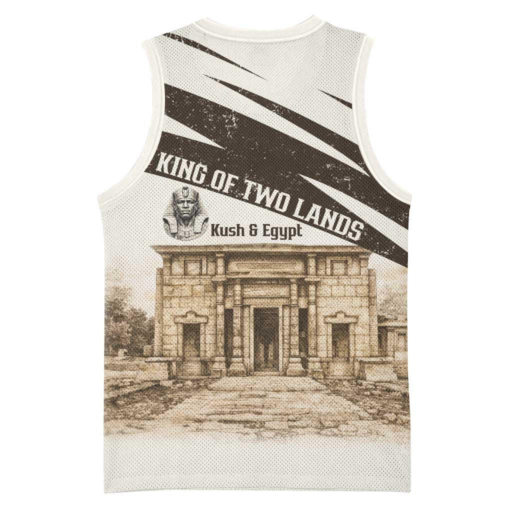 Taharqa Basketball Jersey with Ancient Map Illustration, King of Two Lands Title and Kush Egypt Temple - African Pride