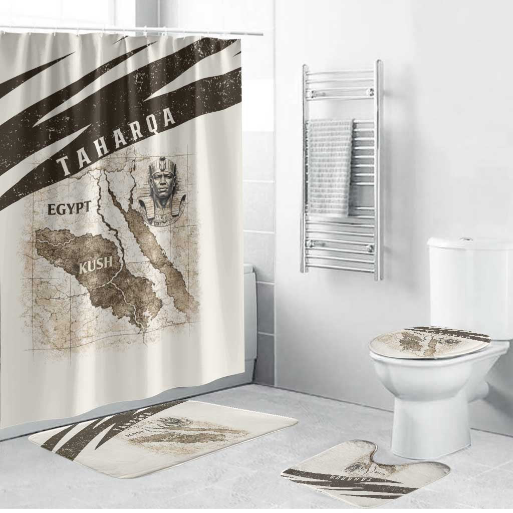 Taharqa Bathroom Set with Ancient Map Illustration, King of Two Lands Title and Kush Egypt Temple - African Pride