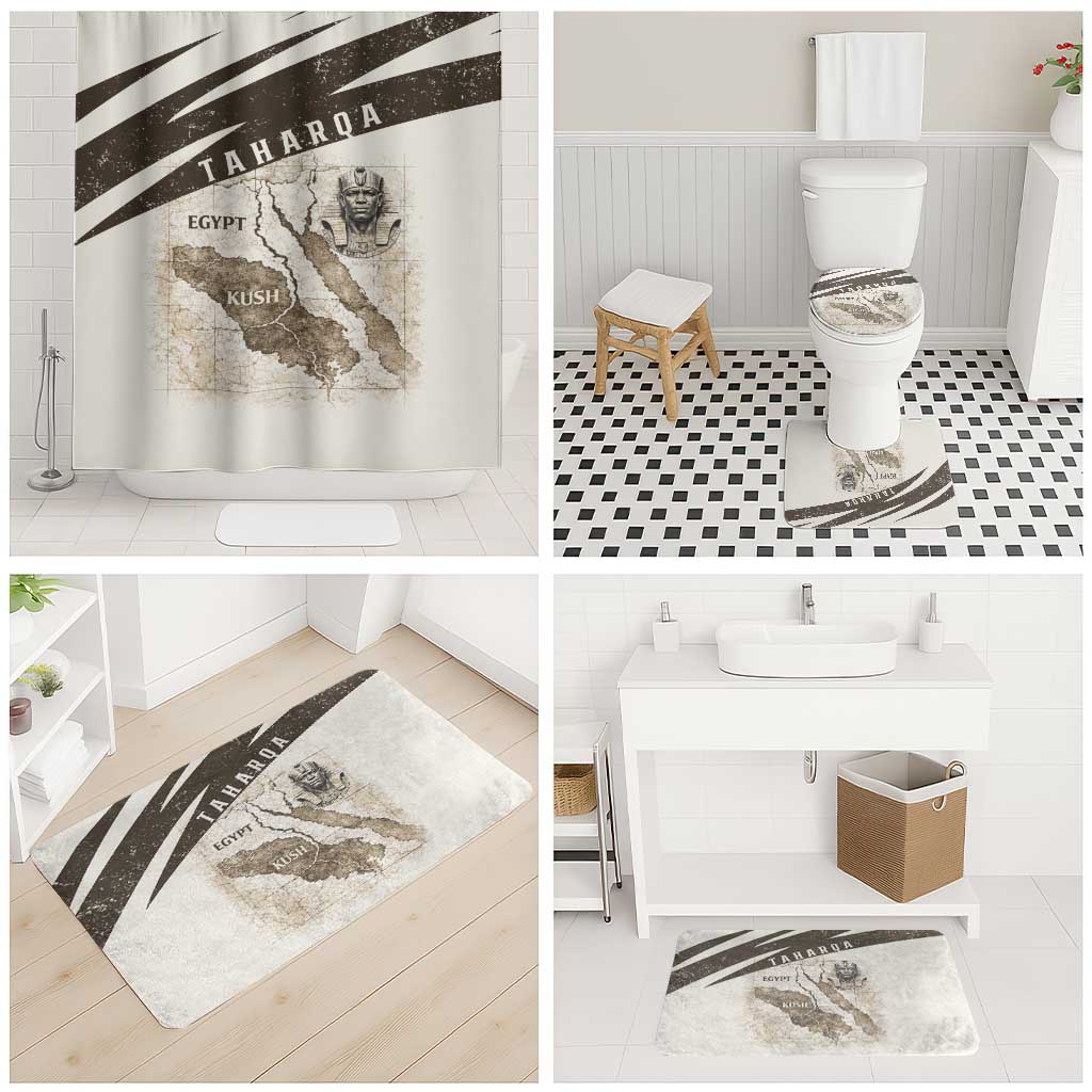 Taharqa Bathroom Set with Ancient Map Illustration, King of Two Lands Title and Kush Egypt Temple - African Pride