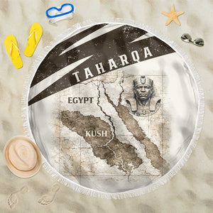Taharqa Beach Blanket with Ancient Map Illustration, King of Two Lands Title and Kush Egypt Temple - African Pride
