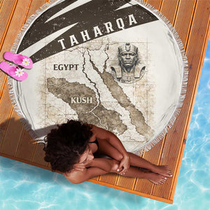 Taharqa Beach Blanket with Ancient Map Illustration, King of Two Lands Title and Kush Egypt Temple - African Pride