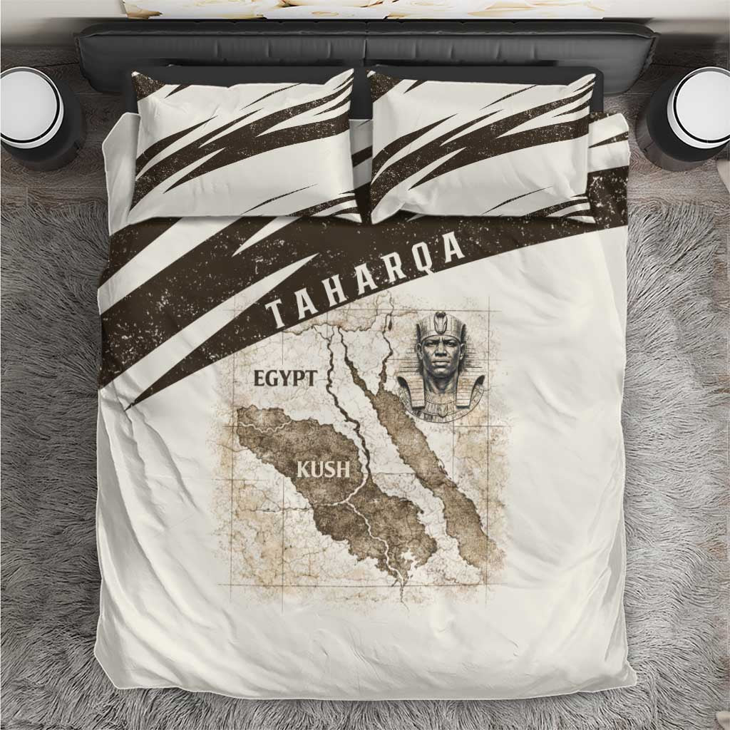 Taharqa Bedding Set with Ancient Map Illustration, King of Two Lands Title and Kush Egypt Temple - African Pride