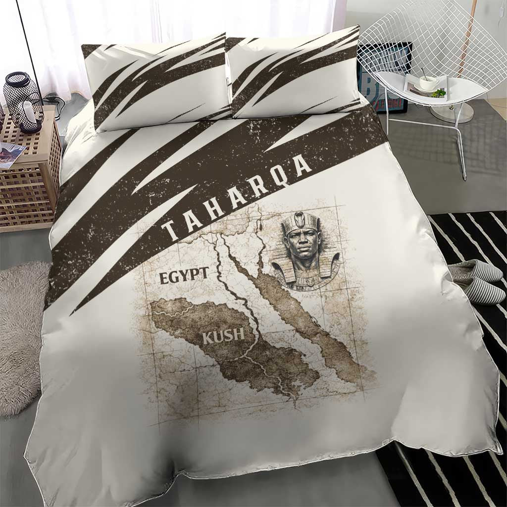 Taharqa Bedding Set with Ancient Map Illustration, King of Two Lands Title and Kush Egypt Temple - African Pride