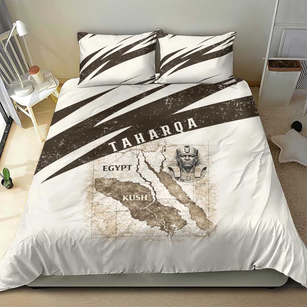 Taharqa Bedding Set with Ancient Map Illustration, King of Two Lands Title and Kush Egypt Temple - African Pride