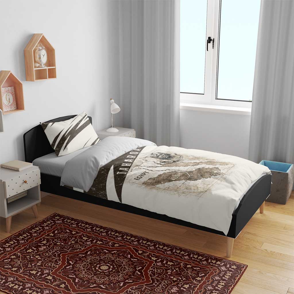 Taharqa Bedding Set with Ancient Map Illustration, King of Two Lands Title and Kush Egypt Temple - African Pride
