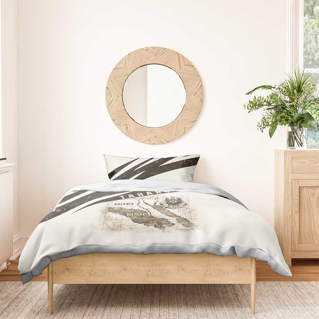 Taharqa Bedding Set with Ancient Map Illustration, King of Two Lands Title and Kush Egypt Temple - African Pride