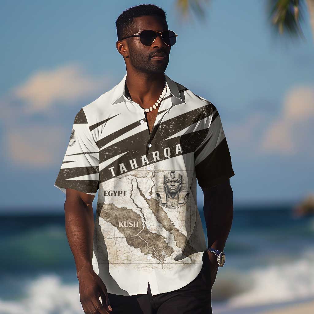 Taharqa Hawaiian Shirt with Ancient Map Illustration, King of Two Lands Title and Kush Egypt Temple - African Pride