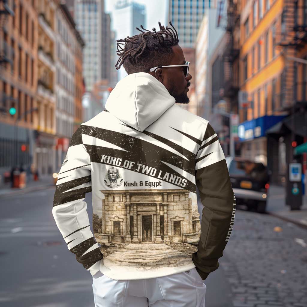 Taharqa Hoodie with Ancient Map Illustration, King of Two Lands Title and Kush Egypt Temple - African Pride