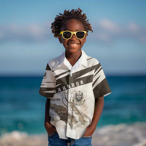 Taharqa Kid Hawaiian Shirt with Ancient Map Illustration, King of Two Lands Title and Kush Egypt Temple - African Pride