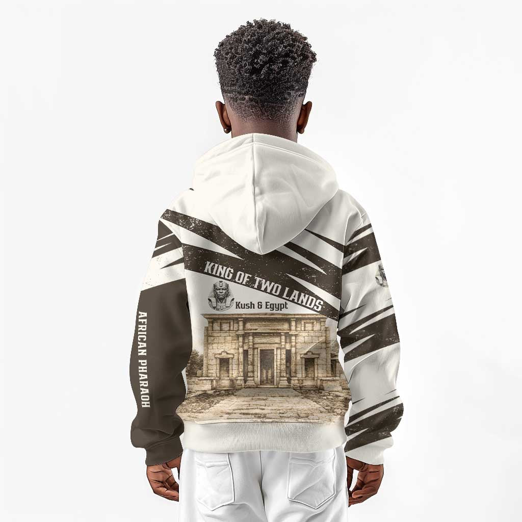 Taharqa Kid Hoodie with Ancient Map Illustration, King of Two Lands Title and Kush Egypt Temple - African Pride