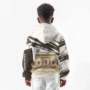 Taharqa Kid Hoodie with Ancient Map Illustration, King of Two Lands Title and Kush Egypt Temple - African Pride