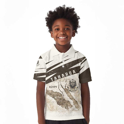 Taharqa Kid Polo Shirt with Ancient Map Illustration, King of Two Lands Title and Kush Egypt Temple - African Pride