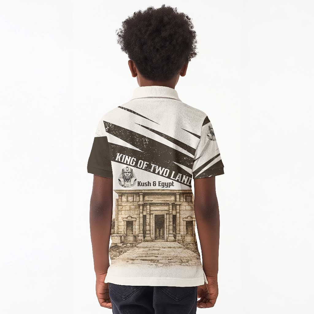 Taharqa Kid Polo Shirt with Ancient Map Illustration, King of Two Lands Title and Kush Egypt Temple - African Pride