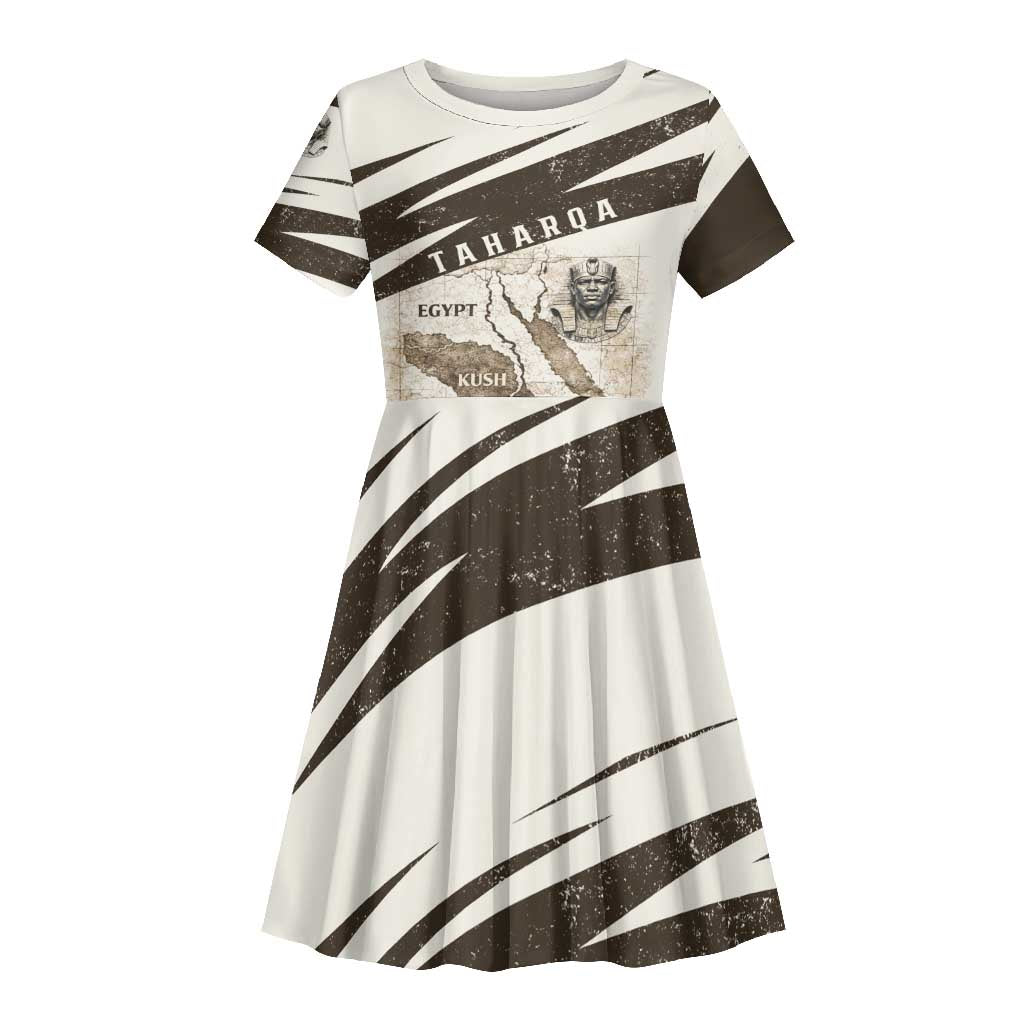 Taharqa Kid Short Sleeve Dress with Ancient Map Illustration, King of Two Lands Title and Kush Egypt Temple - African Pride