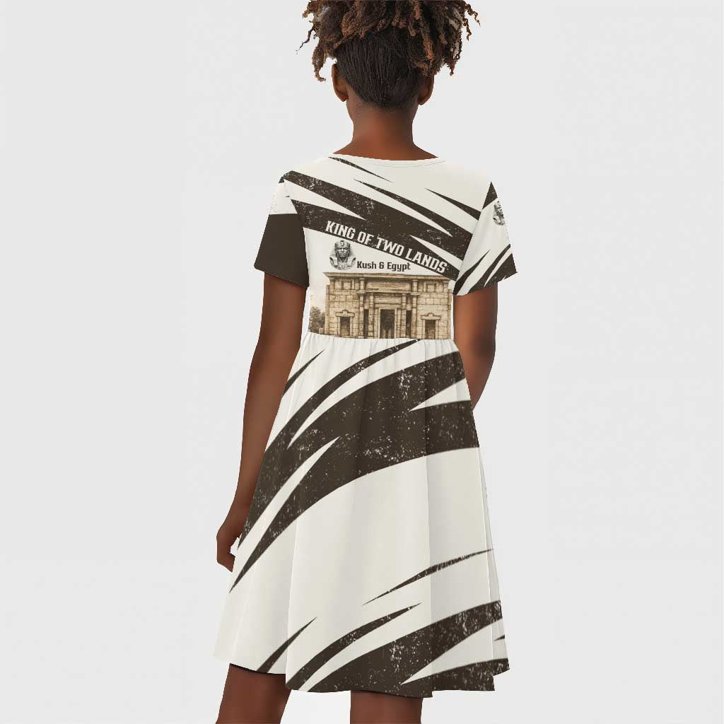 Taharqa Kid Short Sleeve Dress with Ancient Map Illustration, King of Two Lands Title and Kush Egypt Temple - African Pride