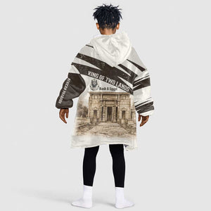 Taharqa Kid Wearable Blanket Hoodie with Ancient Map Illustration, King of Two Lands Title and Kush Egypt Temple - African Pride