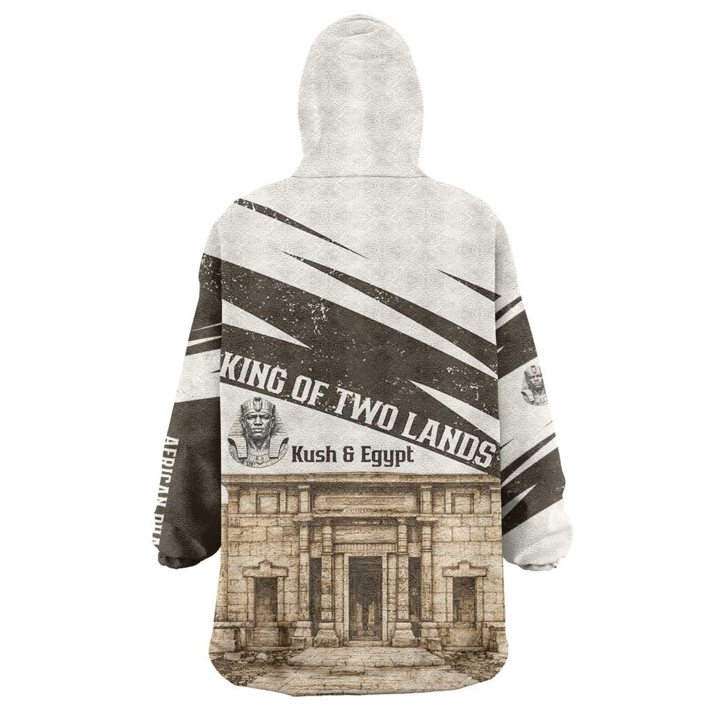 Taharqa Kid Wearable Blanket Hoodie with Ancient Map Illustration, King of Two Lands Title and Kush Egypt Temple - African Pride