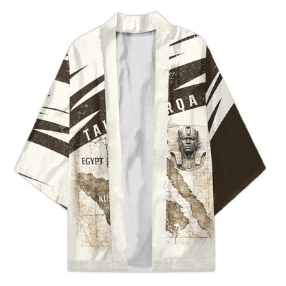 Taharqa Kimono with Ancient Map Illustration, King of Two Lands Title and Kush Egypt Temple - African Pride