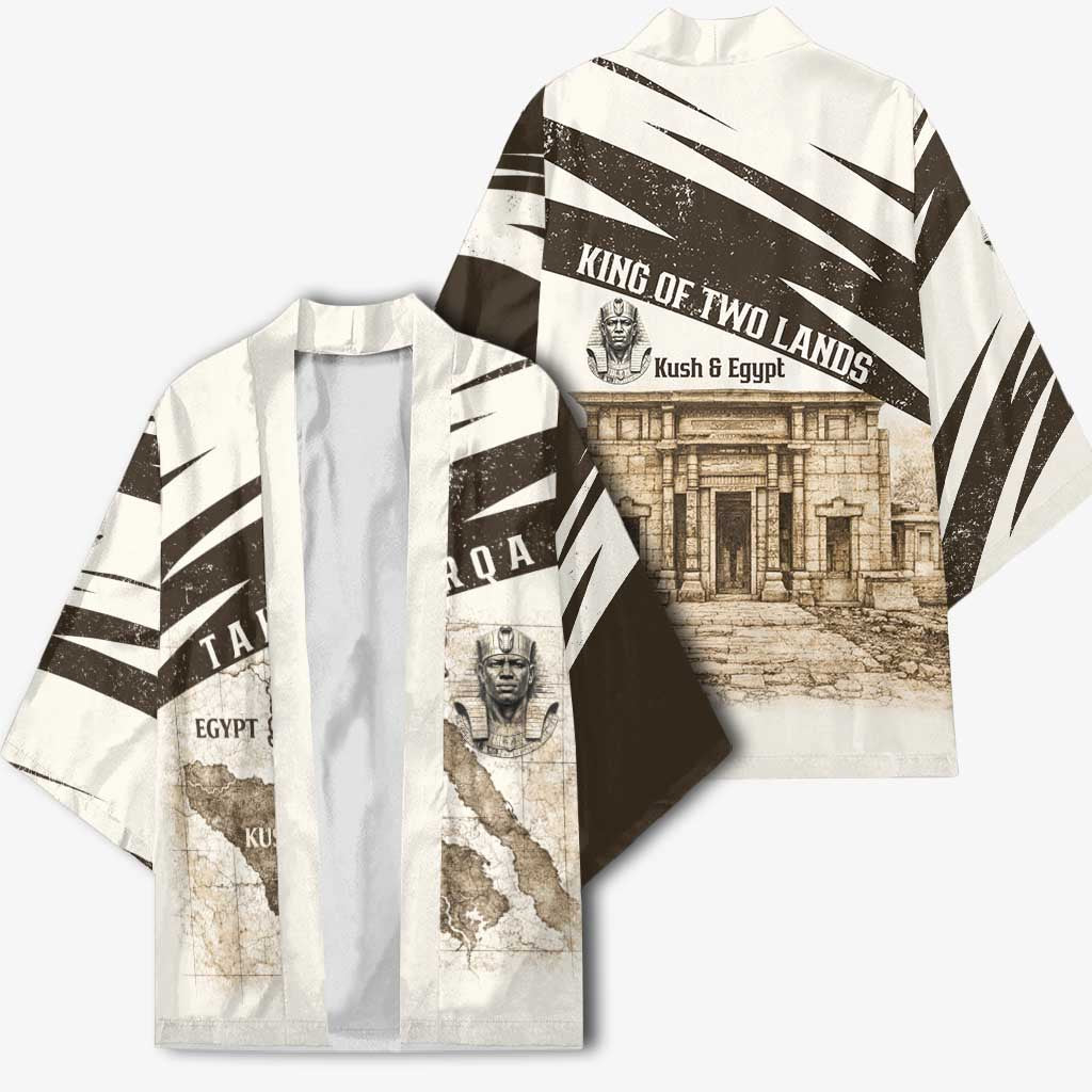 Taharqa Kimono with Ancient Map Illustration, King of Two Lands Title and Kush Egypt Temple - African Pride