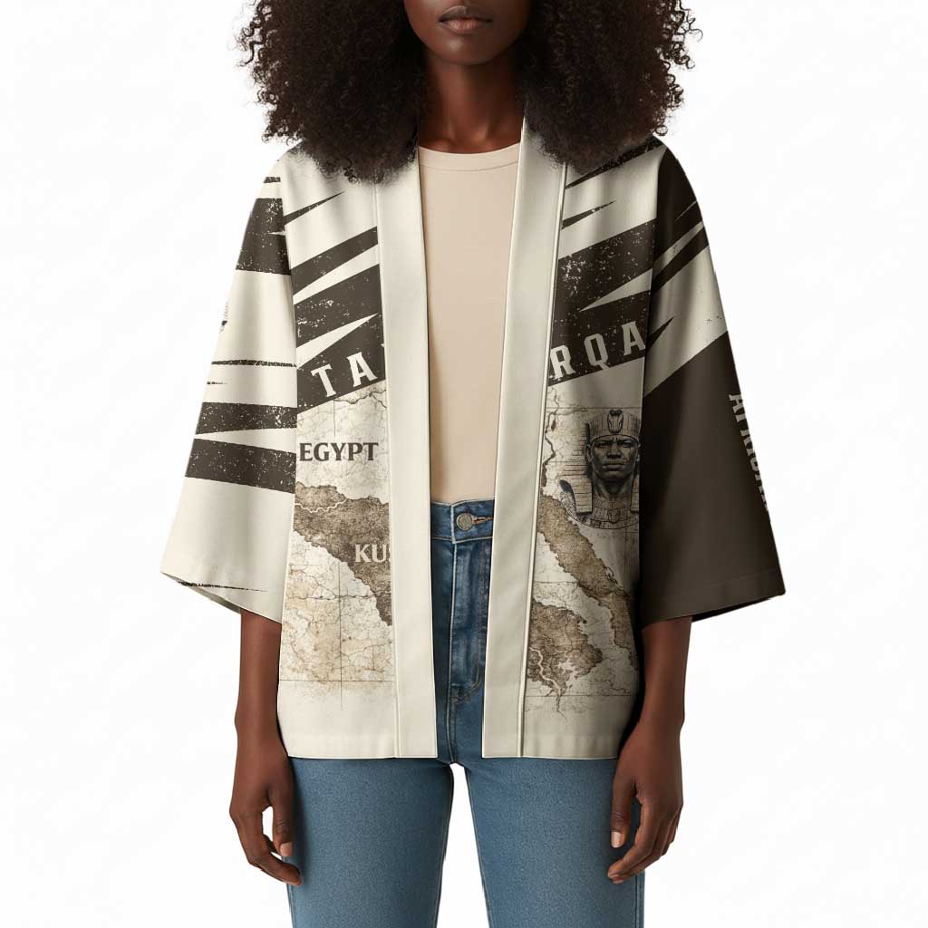 Taharqa Kimono with Ancient Map Illustration, King of Two Lands Title and Kush Egypt Temple - African Pride