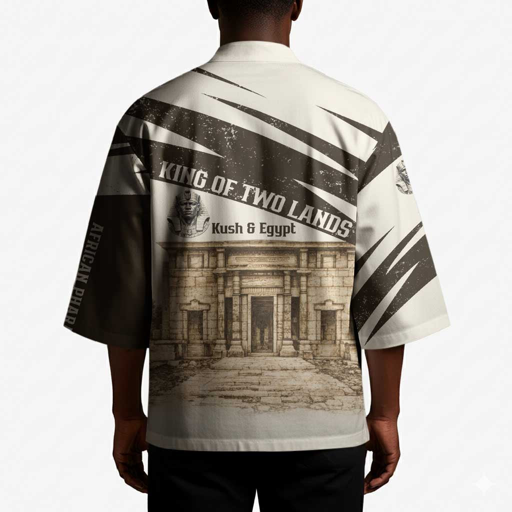 Taharqa Kimono with Ancient Map Illustration, King of Two Lands Title and Kush Egypt Temple - African Pride