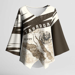 Taharqa Kimono Sleeve Blouse with Ancient Map Illustration, King of Two Lands Title and Kush Egypt Temple - African Pride