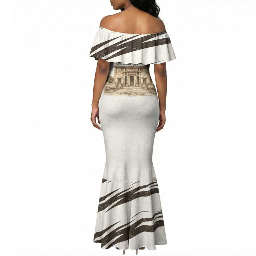 Taharqa Mermaid Dress with Ancient Map Illustration, King of Two Lands Title and Kush Egypt Temple - African Pride