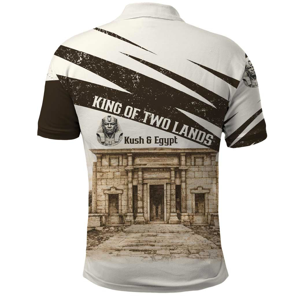 Taharqa Polo Shirt with Ancient Map Illustration, King of Two Lands Title and Kush Egypt Temple - African Pride