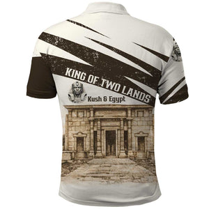 Taharqa Polo Shirt with Ancient Map Illustration, King of Two Lands Title and Kush Egypt Temple - African Pride