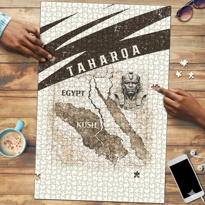 Taharqa Puzzle with Ancient Map Illustration, King of Two Lands Title and Kush Egypt Temple - African Pride