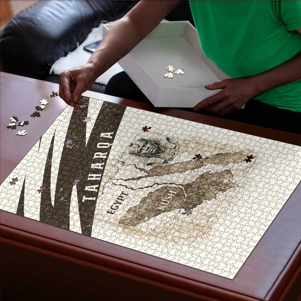 Taharqa Puzzle with Ancient Map Illustration, King of Two Lands Title and Kush Egypt Temple - African Pride