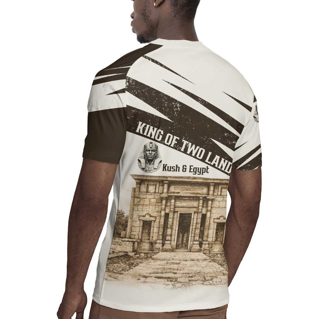Taharqa Rugby Jersey with Ancient Map Illustration, King of Two Lands Title and Kush Egypt Temple - African Pride