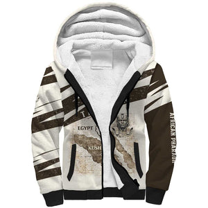 Taharqa Sherpa Hoodie with Ancient Map Illustration, King of Two Lands Title and Kush Egypt Temple - African Pride