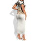 Taharqa Short Sleeve Bodycon Dress with Ancient Map Illustration, King of Two Lands Title and Kush Egypt Temple - African Pride