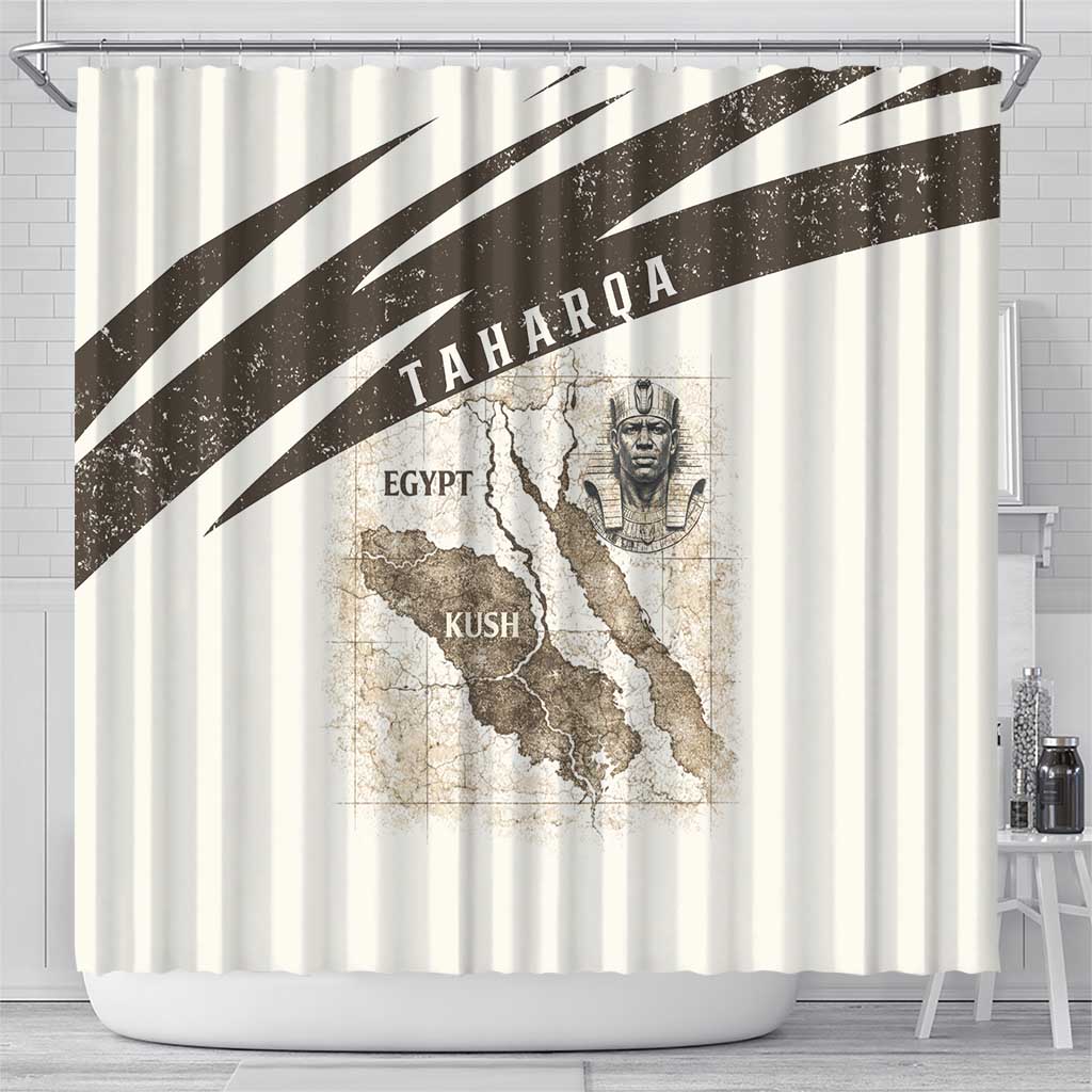 Taharqa Shower Curtain with Ancient Map Illustration, King of Two Lands Title and Kush Egypt Temple - African Pride