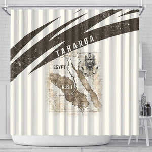 Taharqa Shower Curtain with Ancient Map Illustration, King of Two Lands Title and Kush Egypt Temple - African Pride