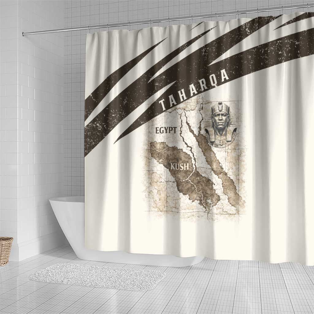 Taharqa Shower Curtain with Ancient Map Illustration, King of Two Lands Title and Kush Egypt Temple - African Pride
