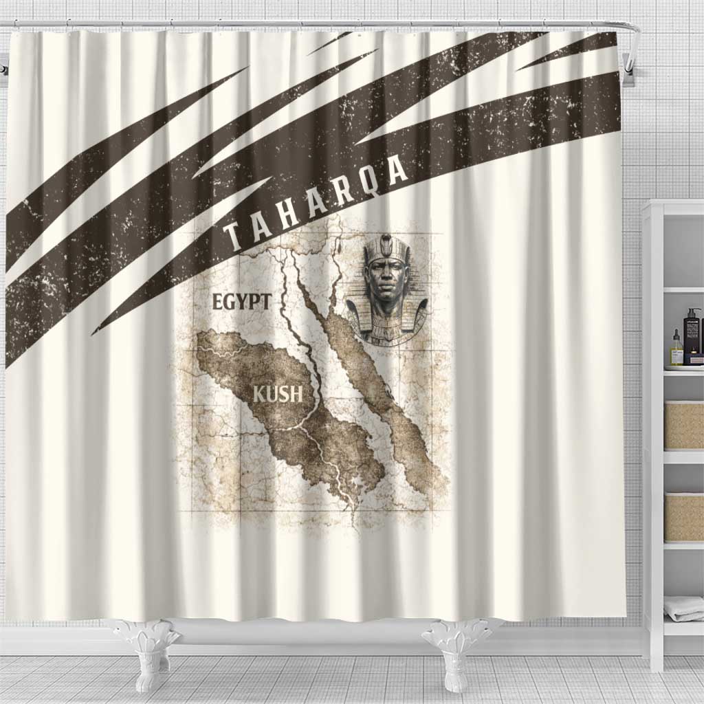Taharqa Shower Curtain with Ancient Map Illustration, King of Two Lands Title and Kush Egypt Temple - African Pride