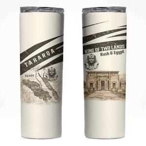 Taharqa Skinny Tumbler with Ancient Map Illustration, King of Two Lands Title and Kush Egypt Temple - African Pride