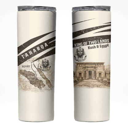 Taharqa Skinny Tumbler with Ancient Map Illustration, King of Two Lands Title and Kush Egypt Temple - African Pride