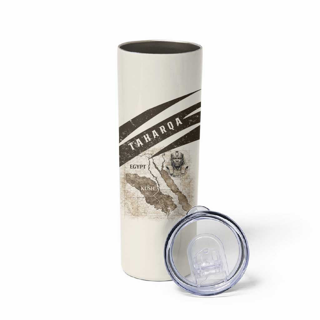 Taharqa Skinny Tumbler with Ancient Map Illustration, King of Two Lands Title and Kush Egypt Temple - African Pride