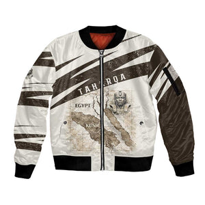 Taharqa Sleeve Zip Bomber Jacket with Ancient Map Illustration, King of Two Lands Title and Kush Egypt Temple - African Pride